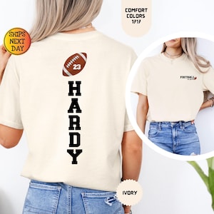 Comfort Colors® Football Mom Shirt With Kids Name & Jersey Number, Cute Football Season Mama Shirt, Gift For Football Lover Mom Shirt