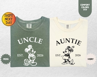 Comfort Colors® Disney Auntie Shirt, Mickey Minnie Couple Tee, Disney Uncle Shirt, Custom Aunt Est Shirt, New Uncle Gift