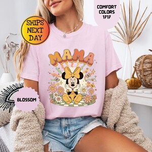Comfort Colors® Floral Disney Mama Shirt, Spring Mom Tee, Minnie Mouse T-shirt, Mothers Gift image 4