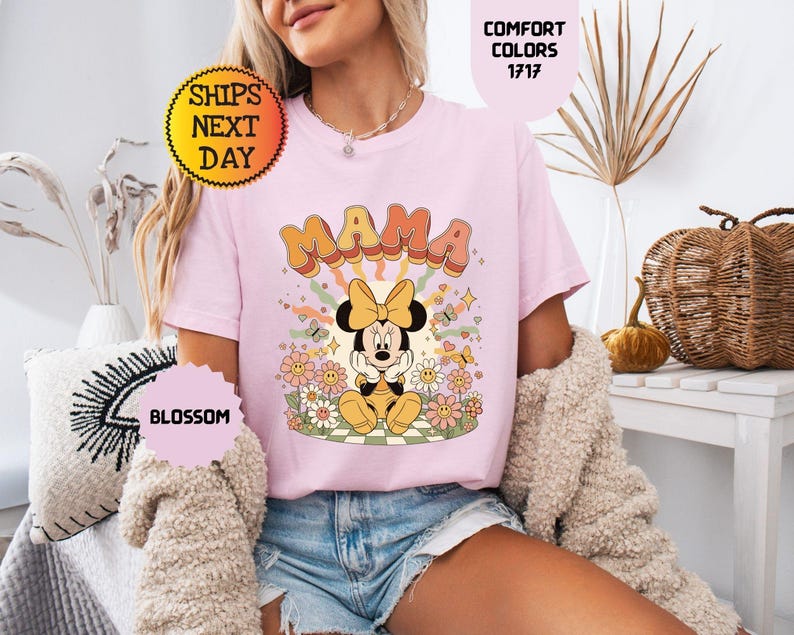 Comfort Colors® Floral Disney Mama Shirt, Spring Mom Tee, Minnie Mouse T-shirt, Mothers Gift image 4