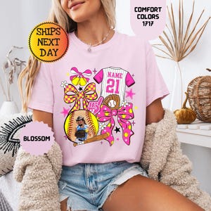 Comfort Colors Custom Softball Shirt with Photo Shirt, Personalized Number And Name T-Shirt image 4