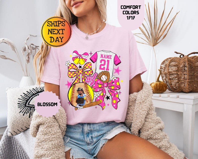 Comfort Colors Custom Softball Shirt with Photo Shirt, Personalized Number And Name T-Shirt image 4