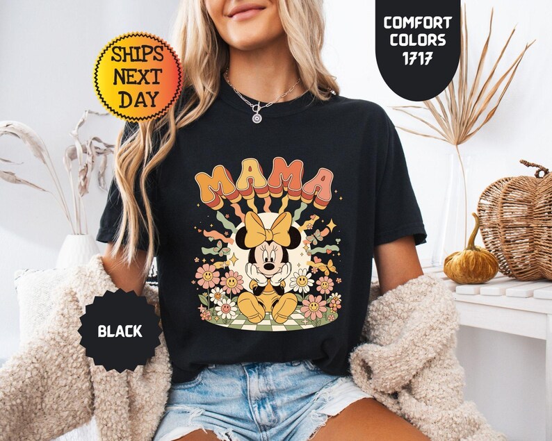 Comfort Colors® Floral Disney Mama Shirt, Spring Mom Tee, Minnie Mouse T-shirt, Mothers Gift image 6