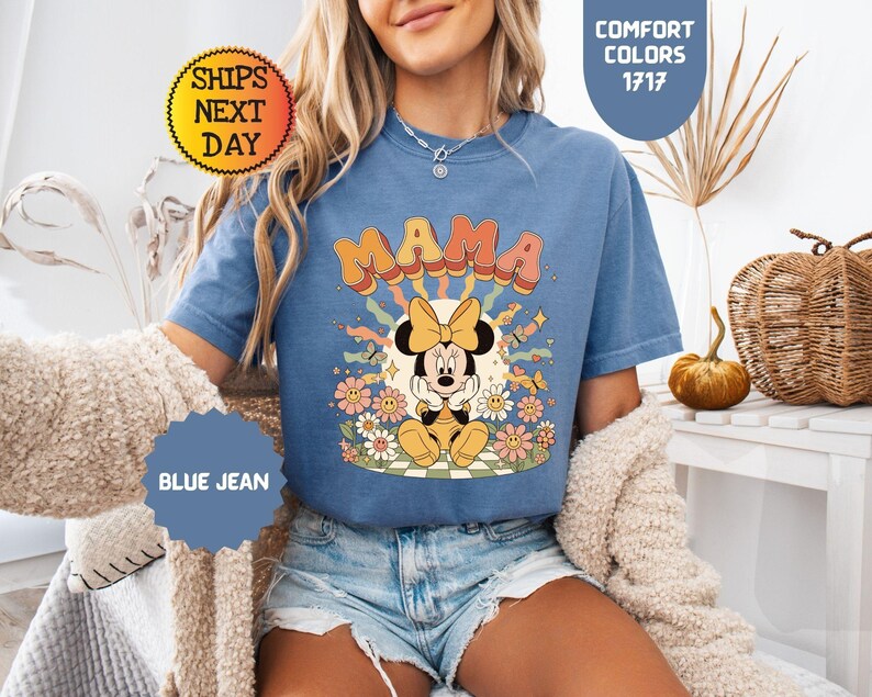 Comfort Colors® Floral Disney Mama Shirt, Spring Mom Tee, Minnie Mouse T-shirt, Mothers Gift image 5