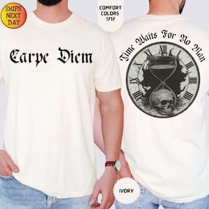 Comfort Colors 皮肉シャツ、インスピレーションシャツ、モチベーションTシャツ、ゴシックシャツ、スカルシャツ、Time Waits For No Manシャツ、夫への贈り物