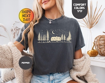 Koszulka kempingowa Comfort Colors: Retro Camper Under Stars Tee