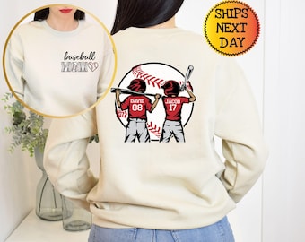 Custom Name Baseball Sweatshirt, 2 Player Baseball Mom Shirt, Custom Number Hoodie, Custom Number Baseball Sweatshirt, Family Baseball Shirt