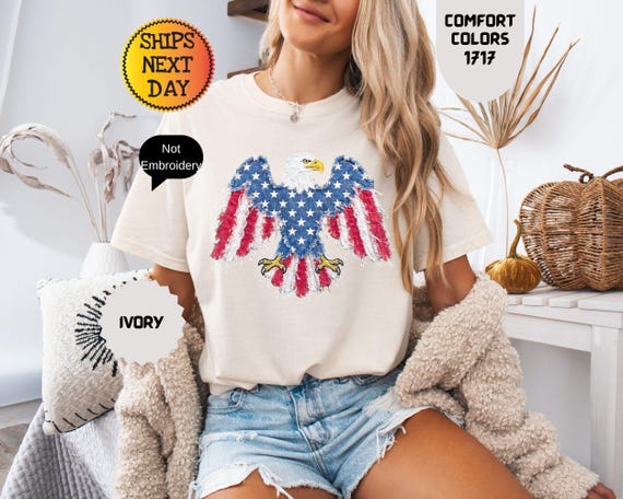 Comfort Colors Faux Patchwork American Eagle Shirt, 4th of July T-shirt, Patriotic Tee 1776-2026
