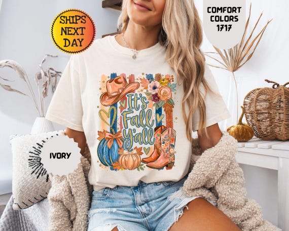 Comfort Colors® Western Fall Shirt, Its Fall Yall T-shirt, Cowgirl Autumn Graphic Tee
