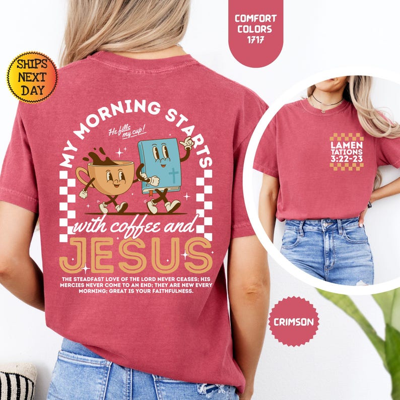 Komfortfärger Kaffe och Jesus-skjorta: Retro kristen t-shirt bild 4