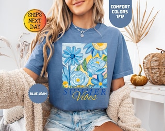 T-shirt fleuri Comfort Colors : ambiance estivale aquarelle