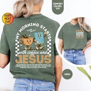 Komfortfärger Kaffe och Jesus-skjorta: Retro kristen t-shirt bild 3