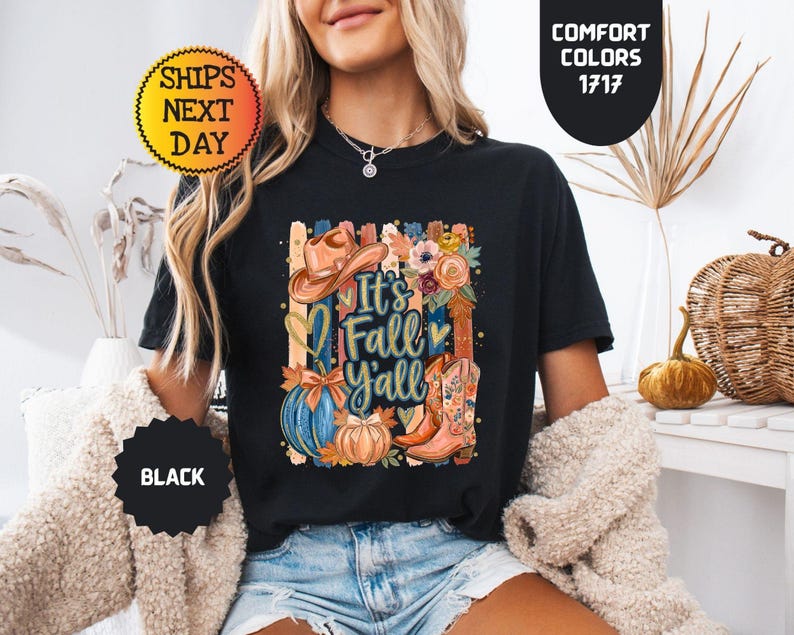 Comfort Colors® Western Fall Shirt, Its Fall Yall T-shirt, Cowgirl Autumn Graphic Tee image 5