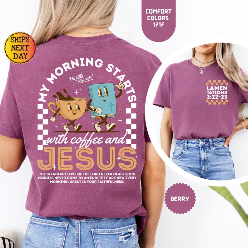 Komfortfärger Kaffe och Jesus-skjorta: Retro kristen t-shirt bild 5