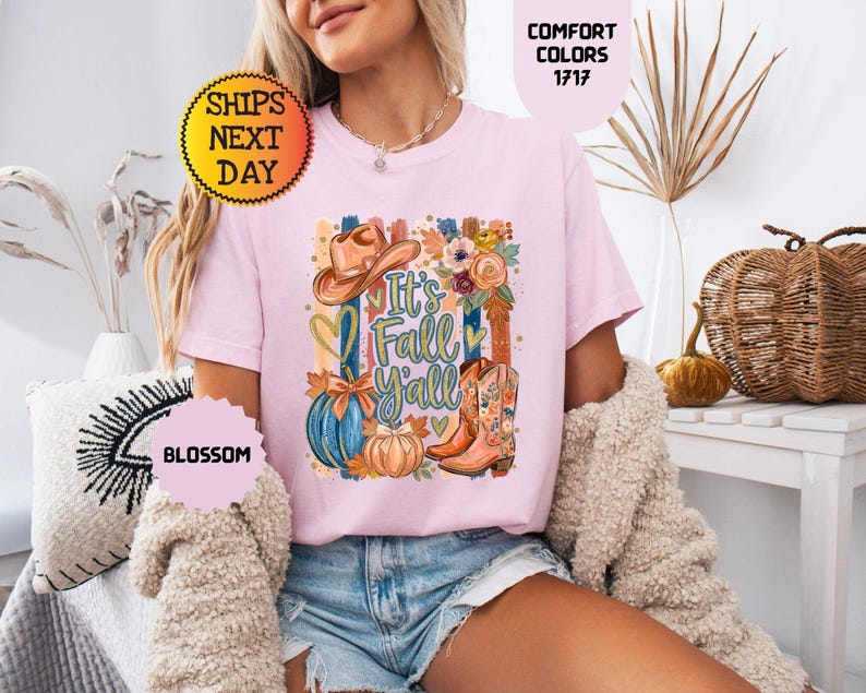 Comfort Colors® Western Fall Shirt, Its Fall Yall T-shirt, Cowgirl Autumn Graphic Tee image 2
