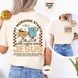 Komfortfärger Kaffe och Jesus-skjorta: Retro kristen t-shirt bild 1