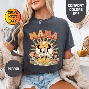 Comfort Colors® Floral Disney Mama Shirt, Spring Mom Tee, Minnie Mouse T-shirt, Mothers Gift image 3