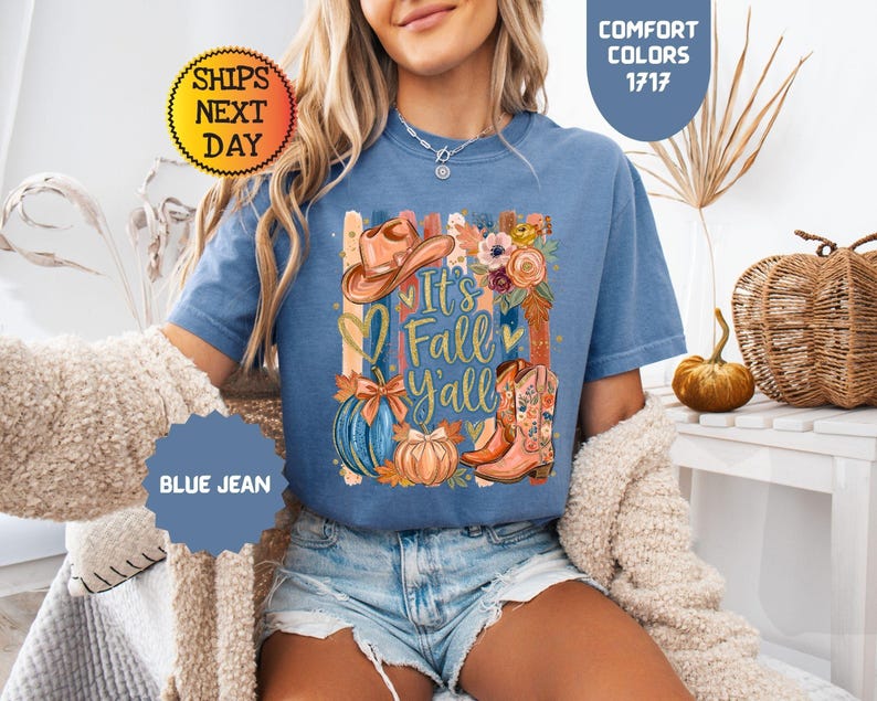 Comfort Colors® Western Fall Shirt, Its Fall Yall T-shirt, Cowgirl Autumn Graphic Tee image 6