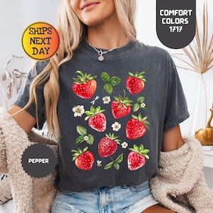 Strawberry T-shirt: Comfort Colors Cottagecore Botanical Tee