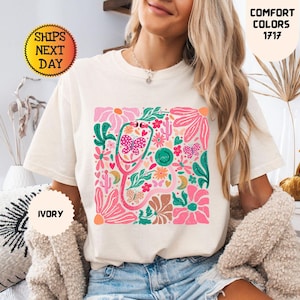 Comfort Colors Groovy Nurse Floral Shirt, Healthcare Worker Tee, Cute Nurse Stethoscope Shirt, Gift for Nurse, Nursing Life, RN Pediatric