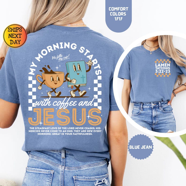 Komfortfärger Kaffe och Jesus-skjorta: Retro kristen t-shirt bild 7