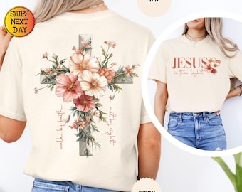 Comfort Colors Floral Cross T-Shirt: Christian Bible Verse Tee