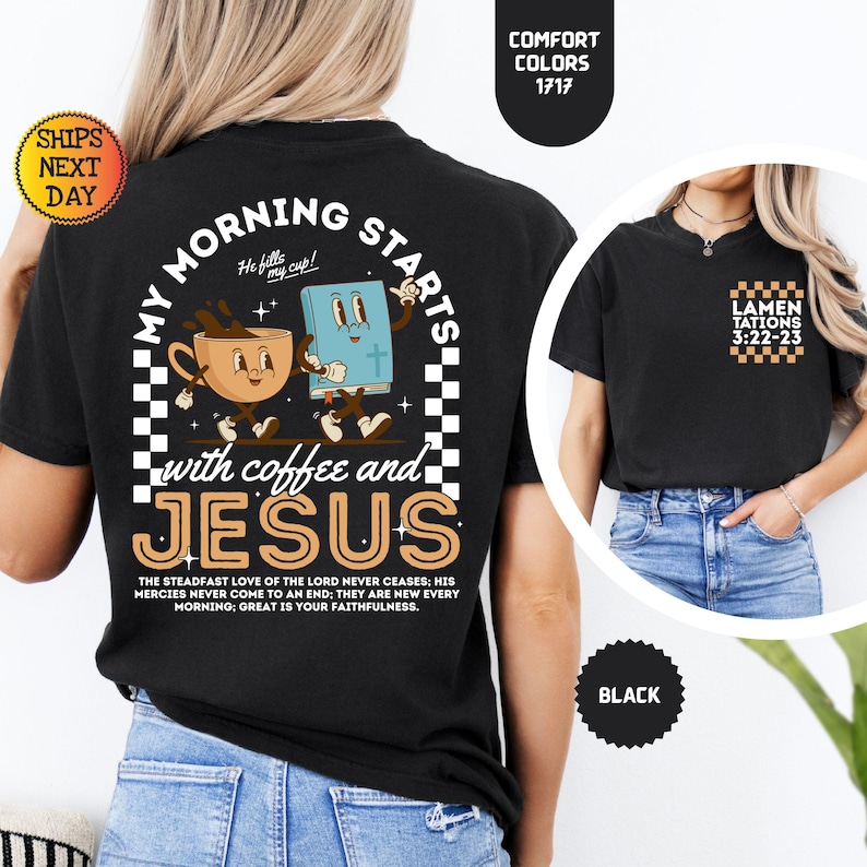 Komfortfärger Kaffe och Jesus-skjorta: Retro kristen t-shirt bild 6