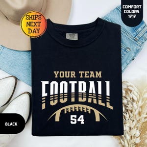 Camisa personalizada para a temporada de futebol Comfort Colors®, camisa para jogos de futebol masculino/feminino, camiseta esportiva personalizada, camiseta de futebol personalizada para ele/ela