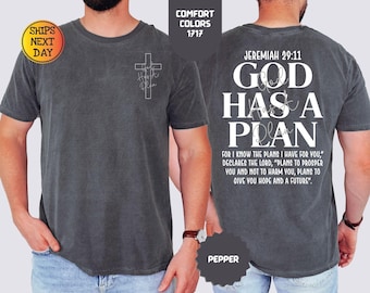 Camiseta Comfort Colors© Dios tiene un plan, camiseta cristiana vintage, camiseta de fe Jeremías 29:11