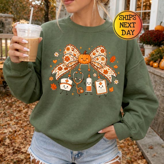 Coquette Fall Nurse Sweatshirt,  Floral Autumn Pumpkin Nurse Hoodie, Nursing Thanksgiving Crewneck