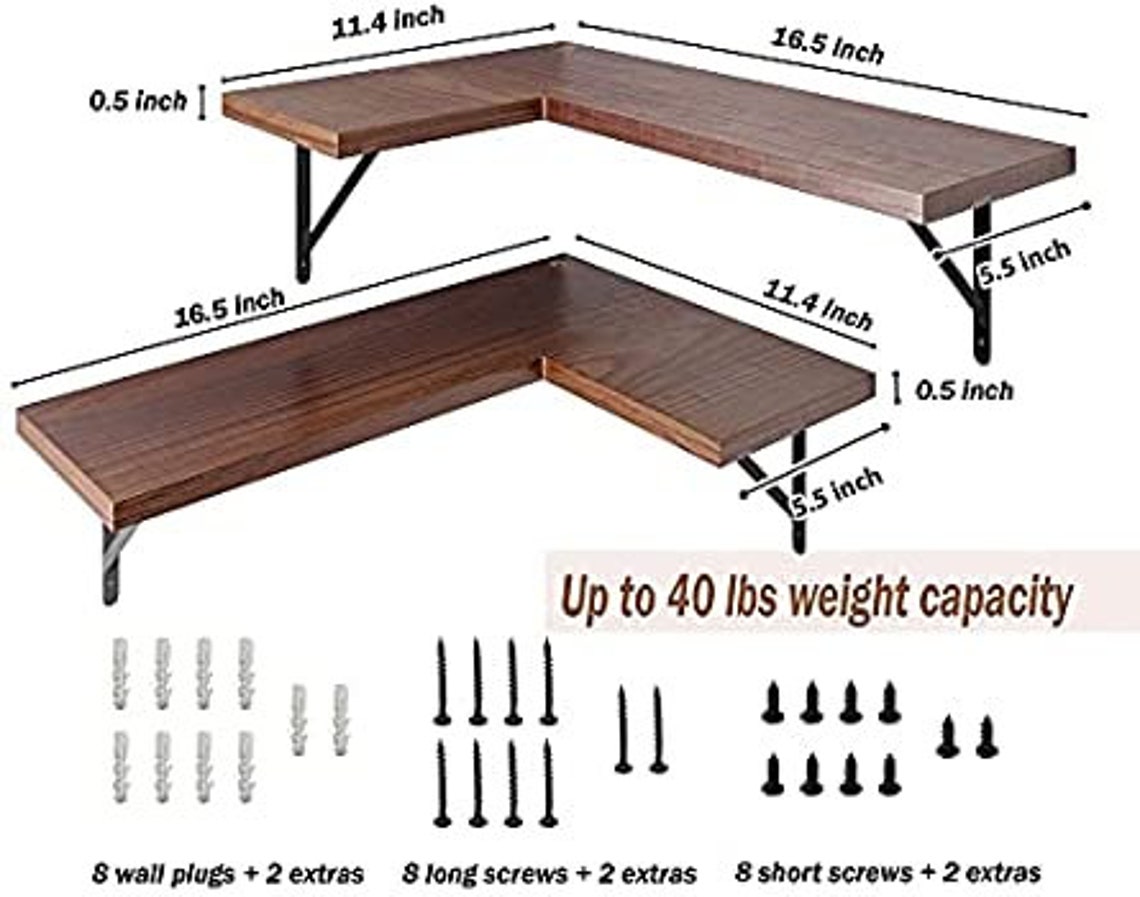 Conjunto de estantes flotantes de esquina de madera rústica en | Etsy