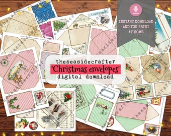 Christmas Digital Junk Journal Kit: Vintage Style Ephemera, Envelopes (Digital Download)