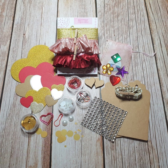 Valentine Craft Supplies Pack, Gold Sequins, Die Cut Hearts, Tags,  Cardmaking, Journal Decoration 