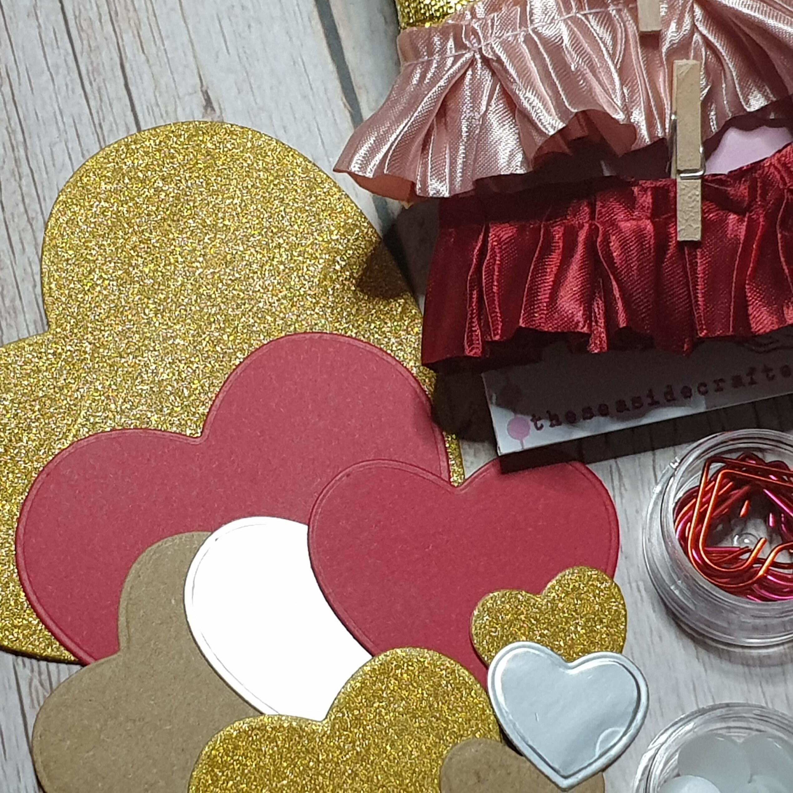 Valentine Craft Supplies Pack, Gold Sequins, Die Cut Hearts, Tags,  Cardmaking, Journal Decoration 