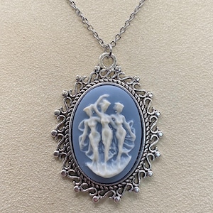 Blue and White Three Muses Cameo Necklace