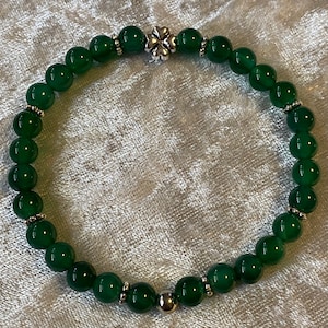 Green Jade and Shamrock Accent Bead Gemstone Bracelet