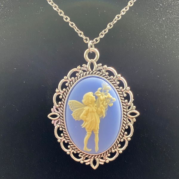 Blue and Ivory Fairy Cameo Necklace