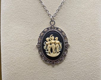 Black and Ivory Three Muses Cameo Necklace