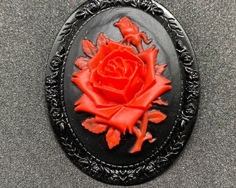 Black and Red Rose Cameo Brooch