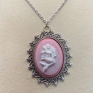 Pink and White Mermaid Cameo Necklace