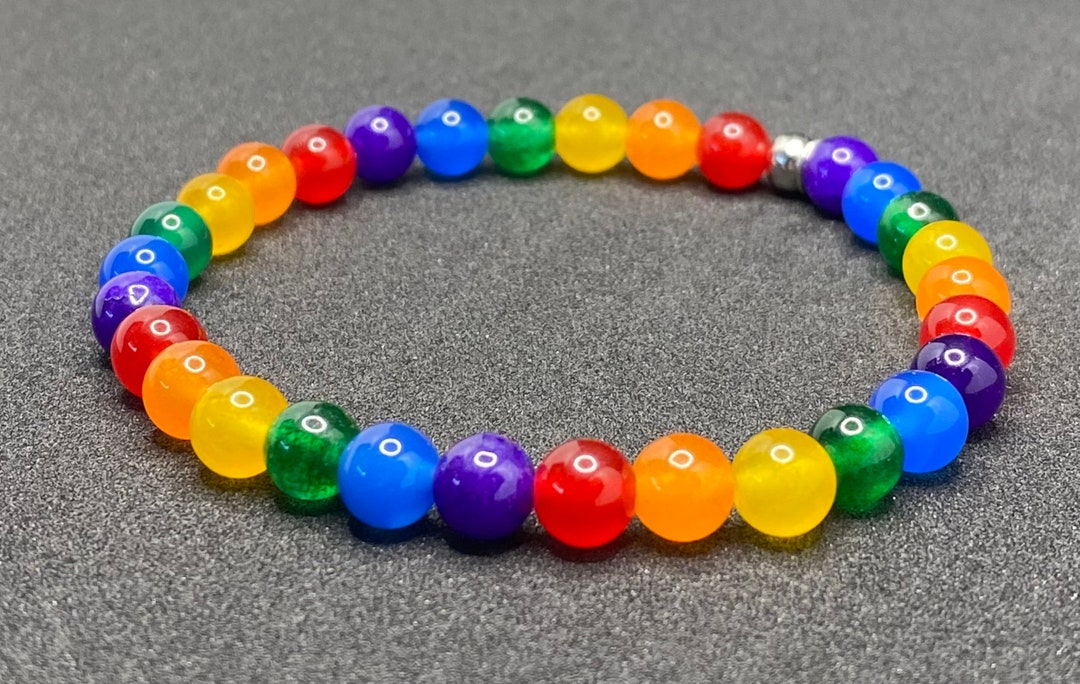 Rainbow Pride Flag Beaded Gemstone Bracelet - Etsy