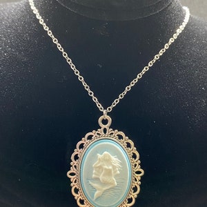 Blue and White Mermaid Cameo Necklace