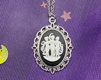 Black and White Three Muses Cameo Necklace