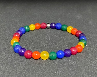 Rainbow Pride Flag Beaded Gemstone Bracelet
