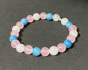 Transgender Pride Flag Beaded Gemstone Bracelet