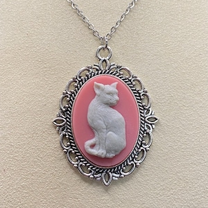 Pink and Gray Cat Cameo Necklace