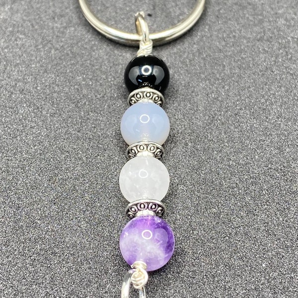 Asexual Pride Flag Beaded Gemstone Keychain