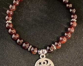 Garnet and Capricorn Charm Beaded Gemstone Bracelet