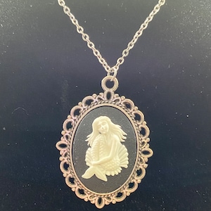 Black and White Mermaid Cameo Necklace