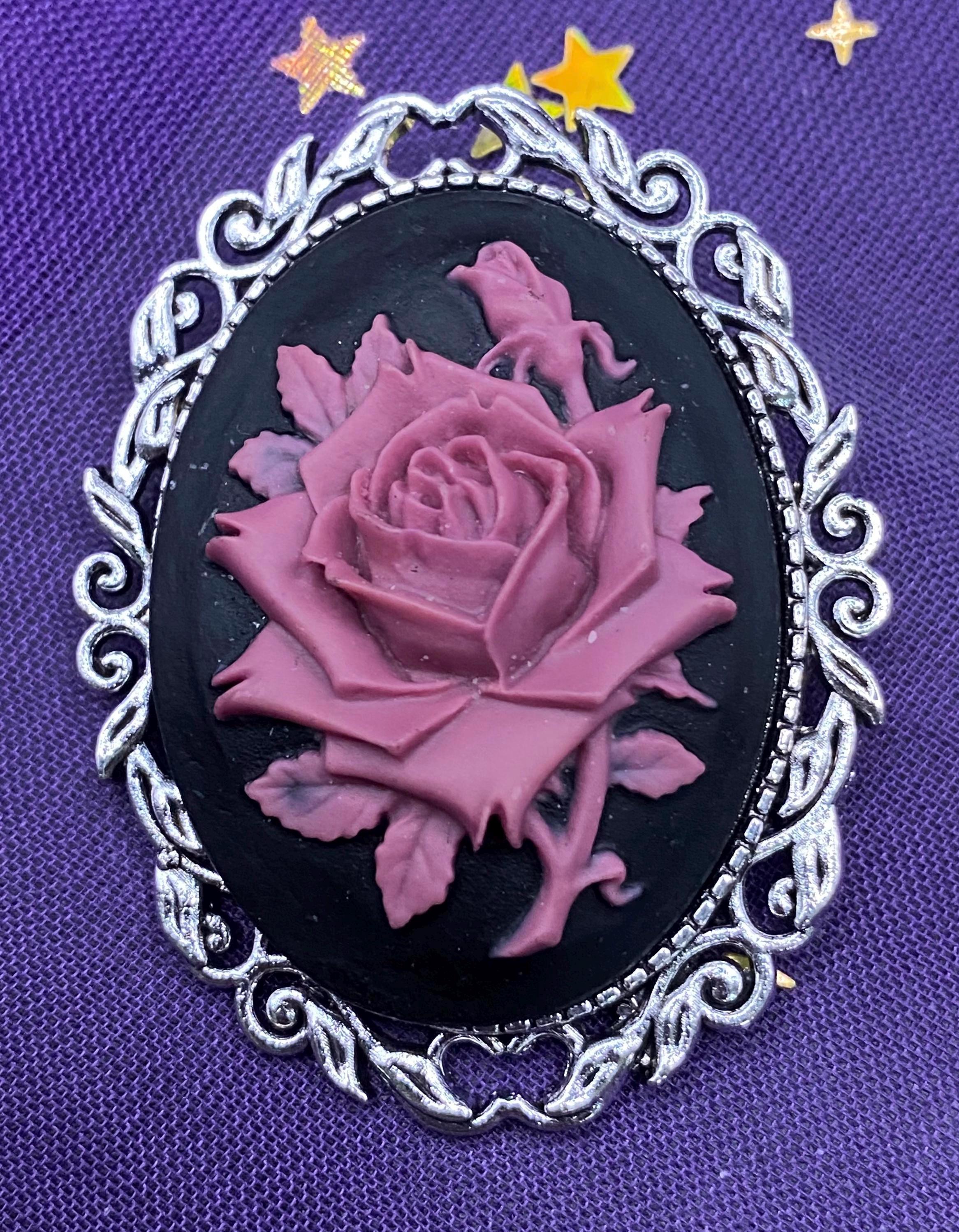 黒とピンクのバラのカメオブローチ - Etsy 日本